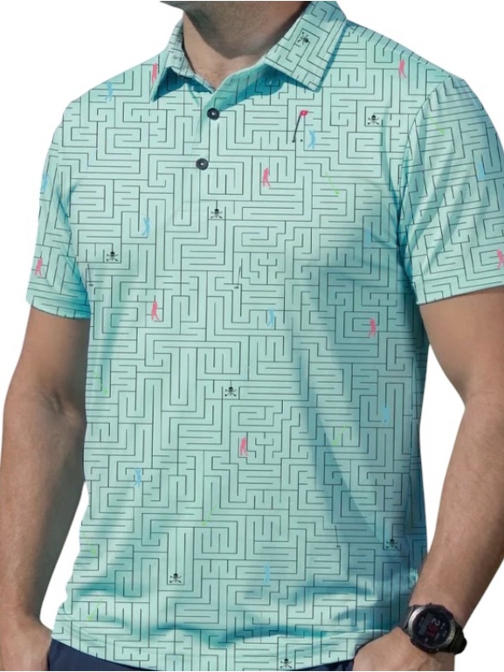 HOOLIE NWT Maze Performance Golf Polo Light Aqua Made USA XXL UPF50+